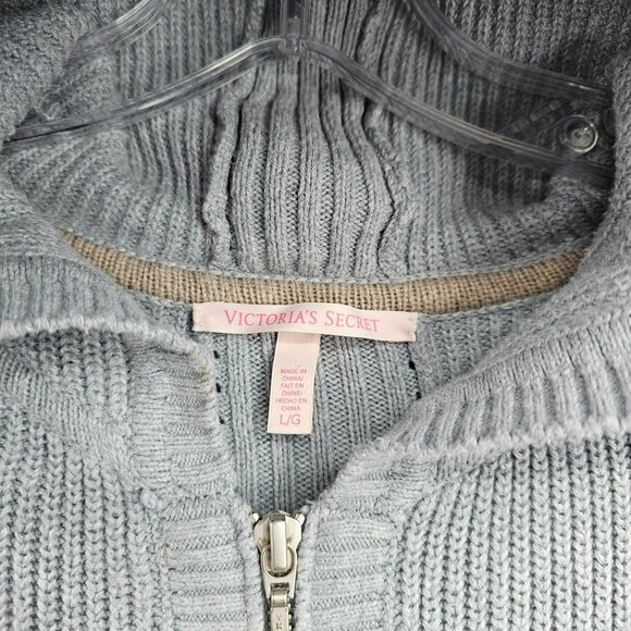 Victorias Secret Hoodie L Blue Gray Zip Up Drop Shoulder Split Hem Pockets Soft - Picture 2 of 13